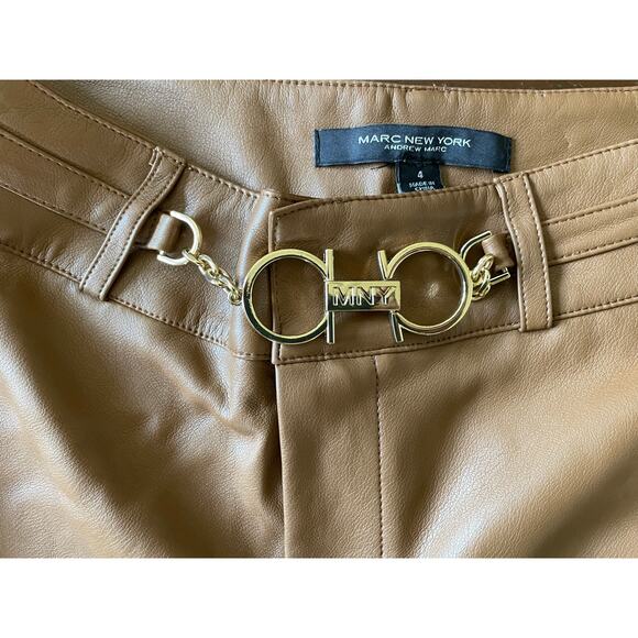MARC NEW YORK, SIZE 4, BROWN FAUX LEATHER PANTS, STRAIGHT - Picture 3 of 4